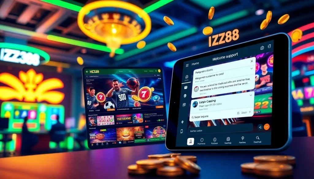 Experience HZ88's vibrant online gaming interface showcasing casino and sports betting excitement.