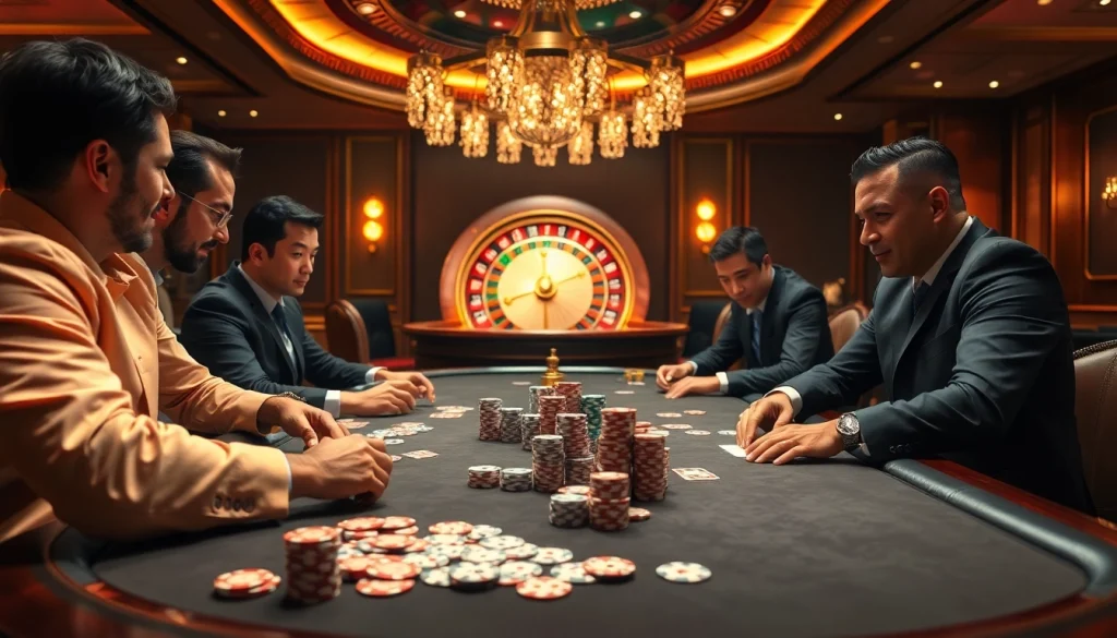 Engage in high-stakes poker at Xin 88's luxurious casino table surrounded by vibrant chips and lights.