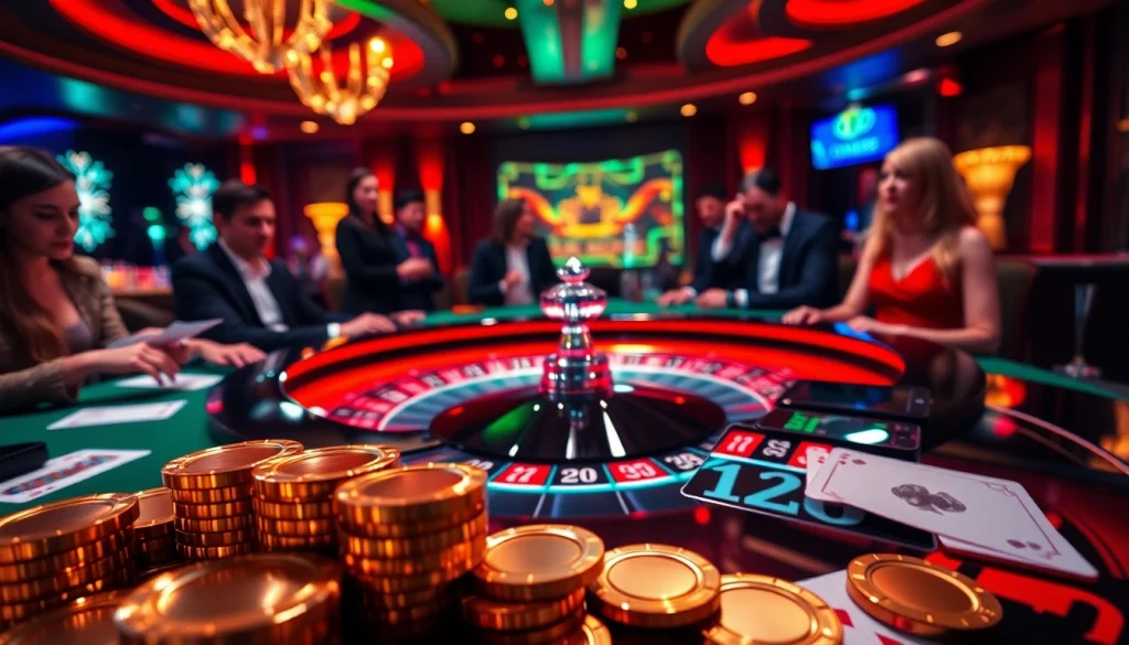 Experience thrilling gameplay with CM88 at an elegant casino featuring roulette tables and poker chips.
