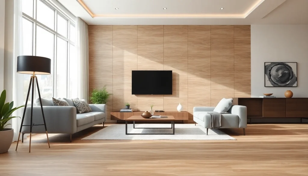 Showcasing interior wall board in a modern living room with elegant decor.