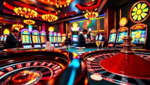 Exciting casino scene showcasing 555 win with roulette and poker gameplay.