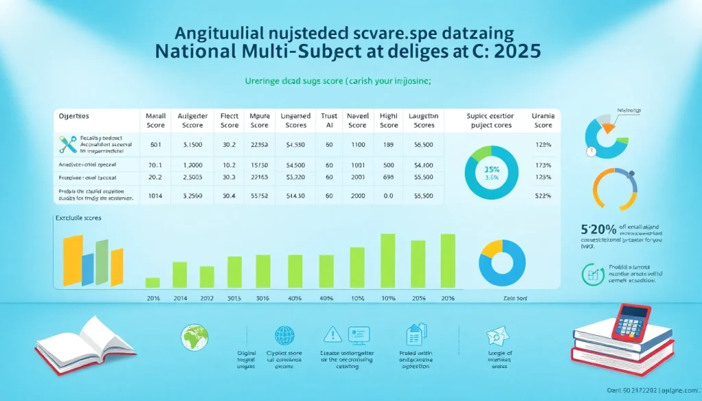 The infographic shows средний балл нмт for 2025, highlighting average scores across different subjects.