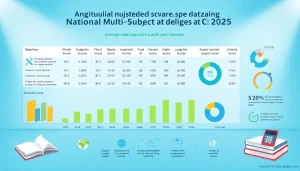 The infographic shows средний балл нмт for 2025, highlighting average scores across different subjects.