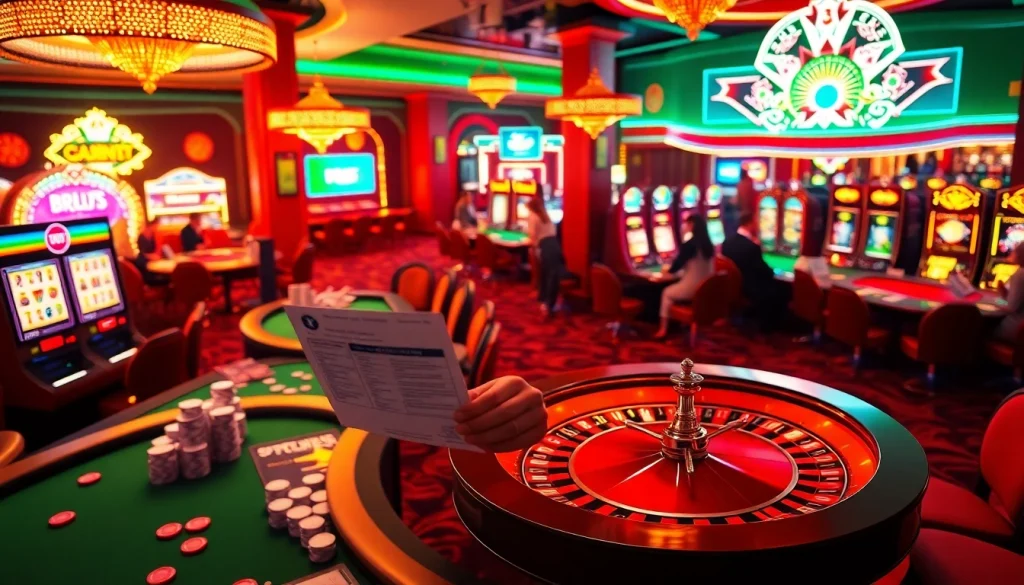 Gamblers exploring credit ifn options amidst vibrant casino games and slot machines.