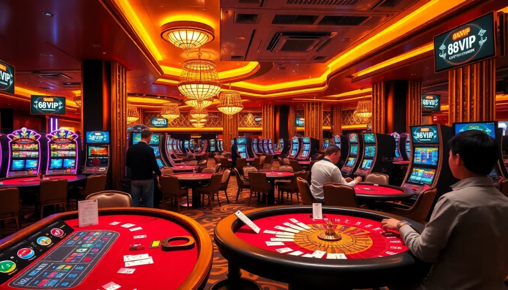A player enjoying a high-stakes game at the 68VIP casino with vibrant tables and slot machines.