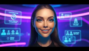 Interactive NSFW AI character engagement featuring a customizable digital companion in a modern virtual setting.
