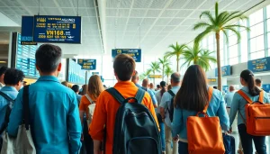 Travelers at the airport terminal checking VN168 Vietnam Airlines flight status.