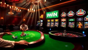 Experience high-stakes poker action at 99WIN with vibrant chips and a spinning roulette wheel.