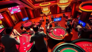 Players enjoying various games at the KJC casino, showcasing luxury and excitement in gambling.