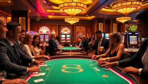 SODO-themed poker table in an upscale casino environment with lively gameplay.