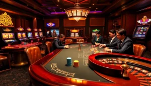 Excited gamblers play at a luxury poker table, highlighting win55win.live as a top online casino.