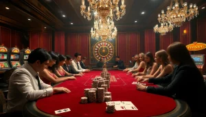 Engaged players strategizing at a poker table while chips and cards are in play, highlighting vn168.