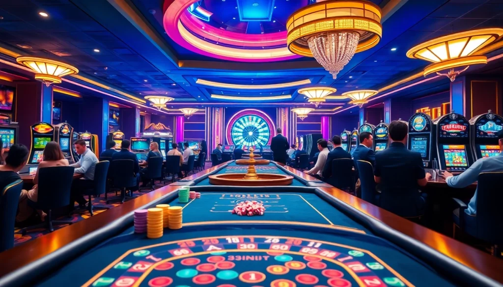 Players strategizing their next move at the vibrant 23win casino gaming floor.