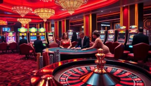 SODO casino scene featuring an elegant poker table and vibrant slot machines creating excitement.