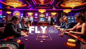 Exciting FLY88 casino gameplay with players engaged at a luxurious gaming table.