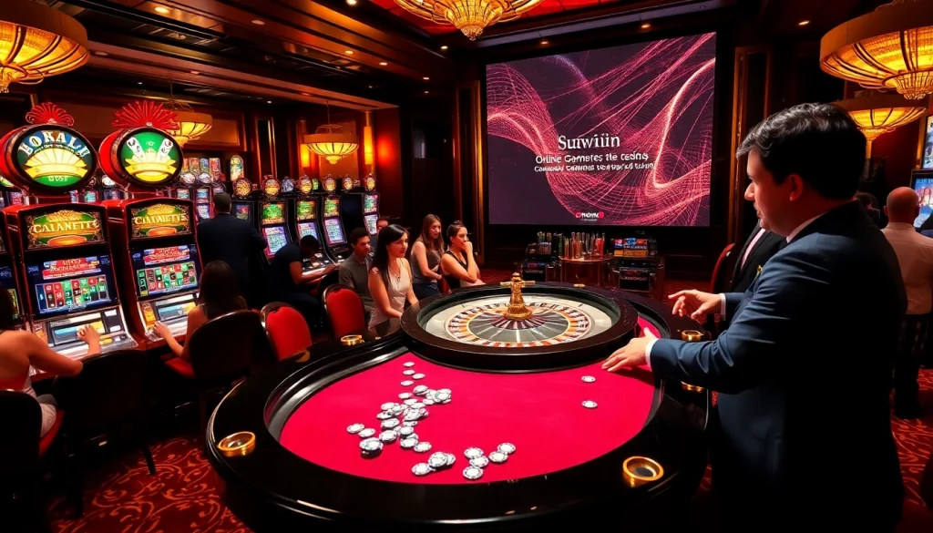 Players enjoying action-packed games at Sunwin's luxurious casino environment.