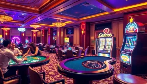 Gambling excitement at u888 com with players enjoying poker and roulette in a luxurious casino setting.