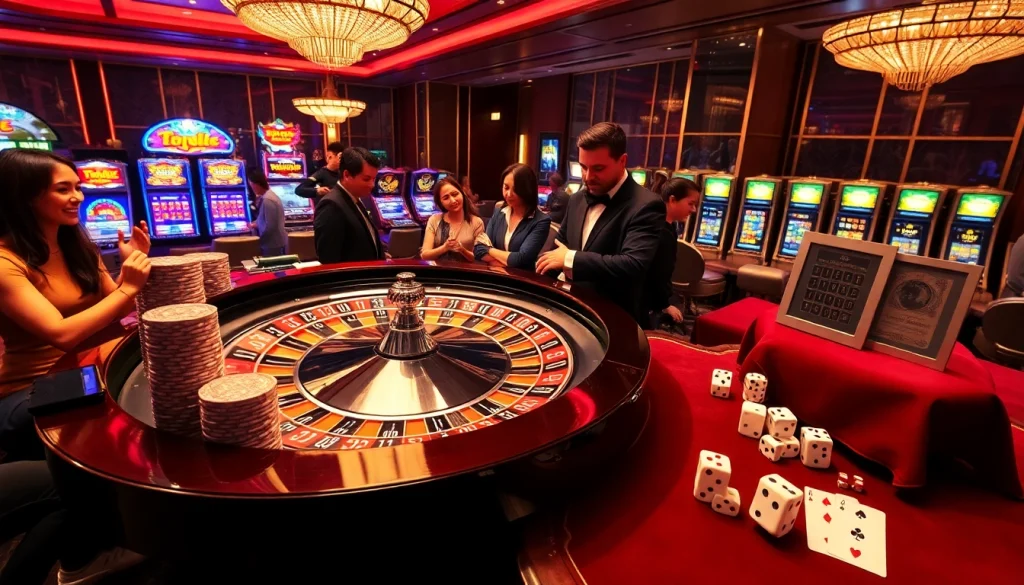 Gamblers enjoying the thrill of roulette at a luxurious tr88 casino.