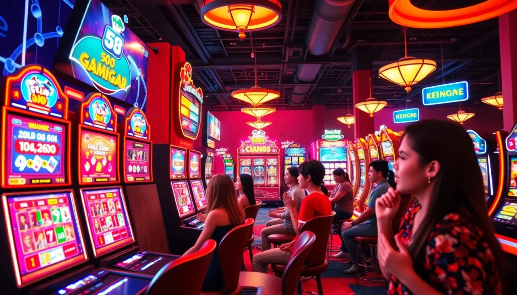 Exciting gaming scene at 68 Game Bài showcasing vibrant card games and players engaged, emphasizing online entertainment.