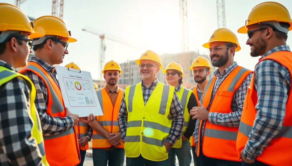 Enhancing construction safety training with workers engaged in interactive training at a construction site.