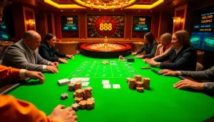 Experience the excitement of hello88 as players engage in thrilling poker at a luxurious casino table.