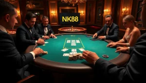 Players experience thrilling moments at a high-stakes poker table while betting on NK88.