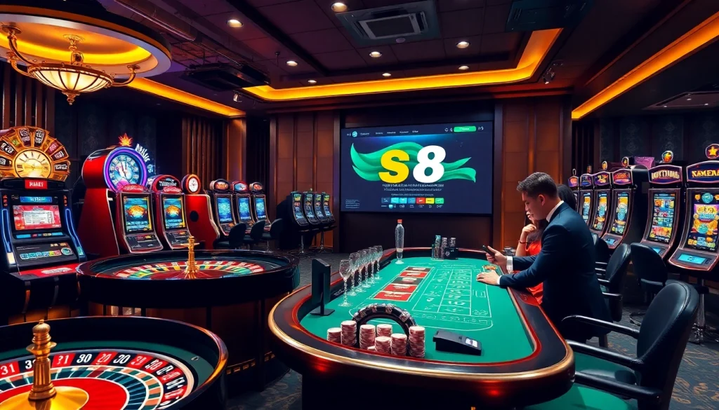 Enjoying the thrilling excitement of Nhà Cái S8 with poker chips and a roulette wheel.