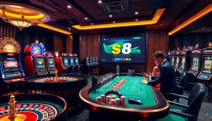 Enjoying the thrilling excitement of Nhà Cái S8 with poker chips and a roulette wheel.