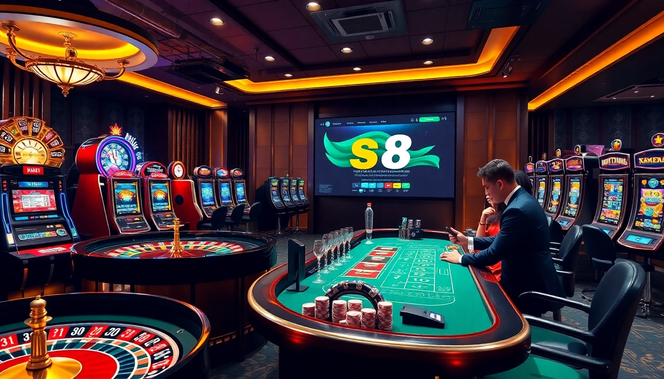 Enjoying the thrilling excitement of Nhà Cái S8 with poker chips and a roulette wheel.