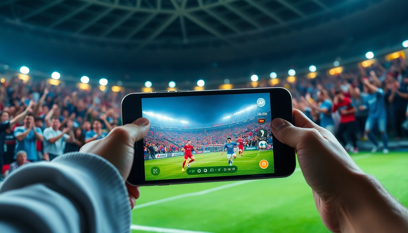 View of OKWINTV streaming soccer live on a smartphone, showcasing vibrant fan engagement.