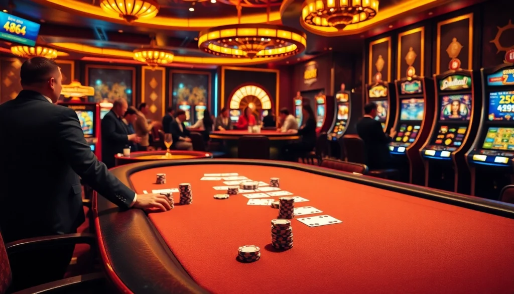 Experience the thrill of MM888 at an elegant casino table with vibrant gaming elements.
