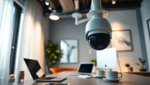 Cámaras de seguridad de alta tecnología en un espacio de trabajo moderno para la seguridad del hogar y del negocio.