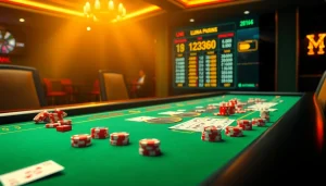 Engaged players enjoying high-stakes games at 123ga casino, featuring vibrant poker chips and immersive gaming.