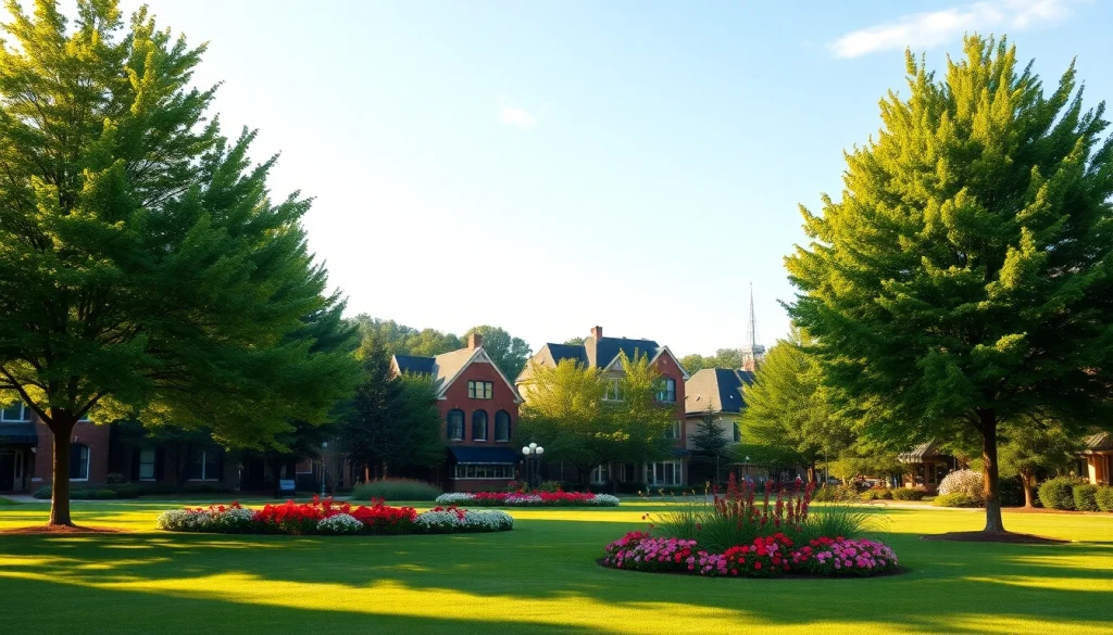 Explore Clarksburg's picturesque park with vibrant greenery and charming homes.