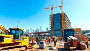 Tennessee construction news highlights active construction site with diverse teams collaborating.