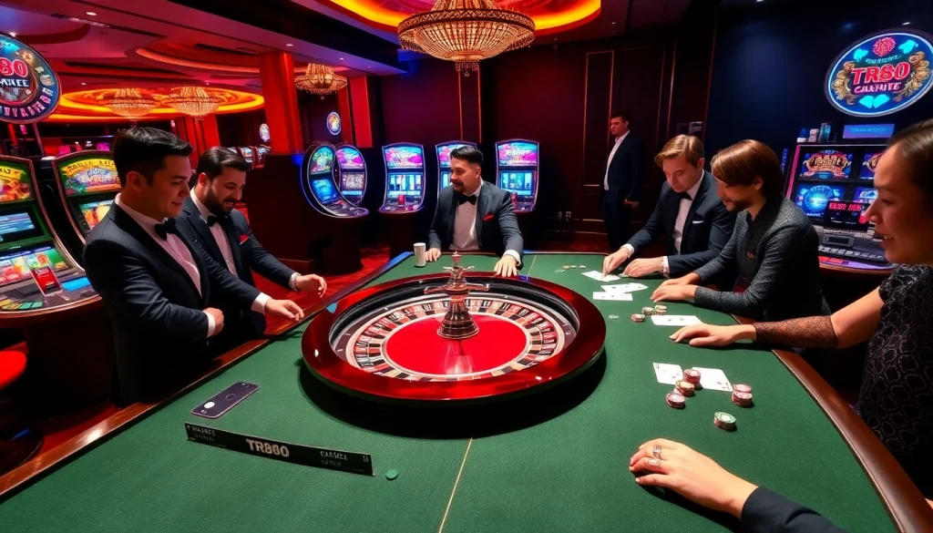 TR88 roulette action in a vibrant casino setting with dealers and excited players