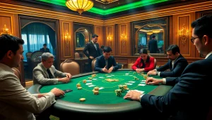 Experience the thrilling atmosphere of online gambling at https://23win.art/ with rich visuals of a stylish poker game.