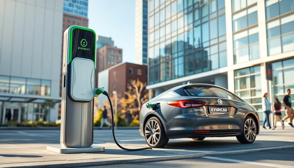EV Charging Installation showcasing a modern setup with people engaged in use.