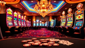 Experience the thrill of link alternatif slot gaming in a vibrant casino setting with bright slot machines.