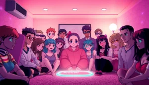 Engaging NSFW AI avatars in a cozy virtual chat room.