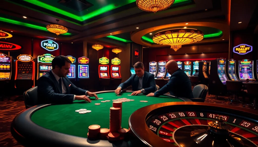 Experience the excitement of winning at 888new in a luxurious casino setting filled with poker games and vibrant slot machines.