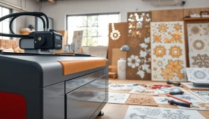 Laser cutting designs displayed with precision in a professional workspace.