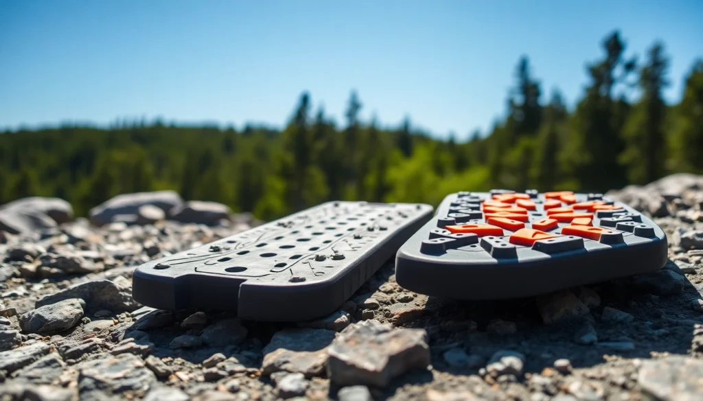 Traction Boards aid in off-road recovery, showcasing their textured surfaces on rugged terrain.
