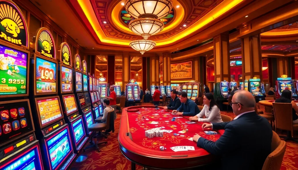 Experience thrilling Nổ Hũ Đổi Thưởng action at luxurious casino tables and vibrant slot machines.
