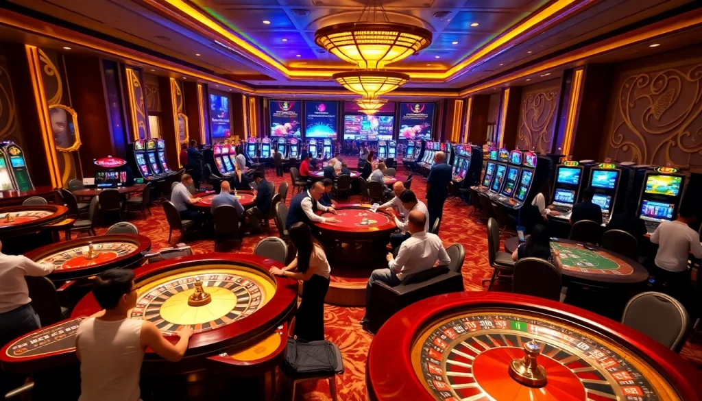 Experience the thrill of gambling at Liên minh KJC, featuring tables, slots, and interactive betting.