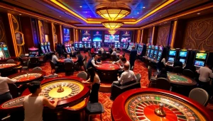 Experience the thrill of gambling at Liên minh KJC, featuring tables, slots, and interactive betting.