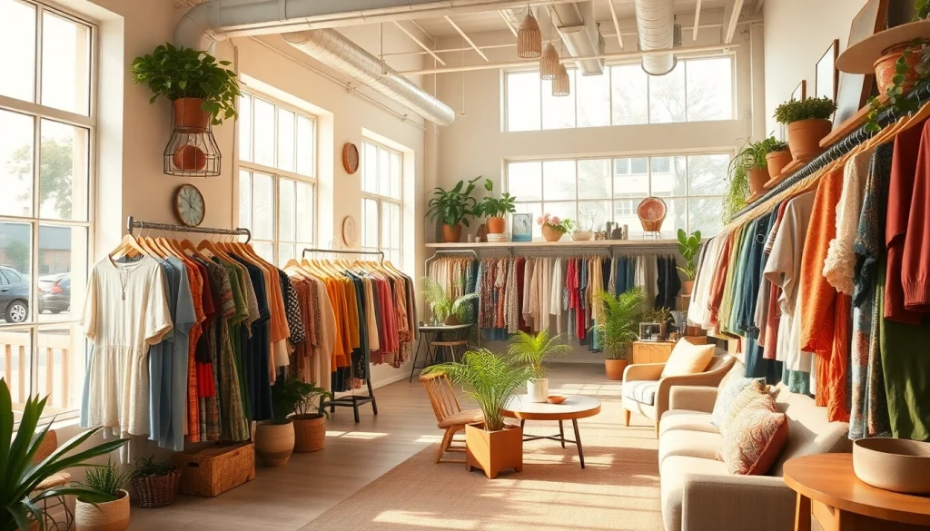 Engaging second hand shop showcasing vintage fashion and inviting ambiance.