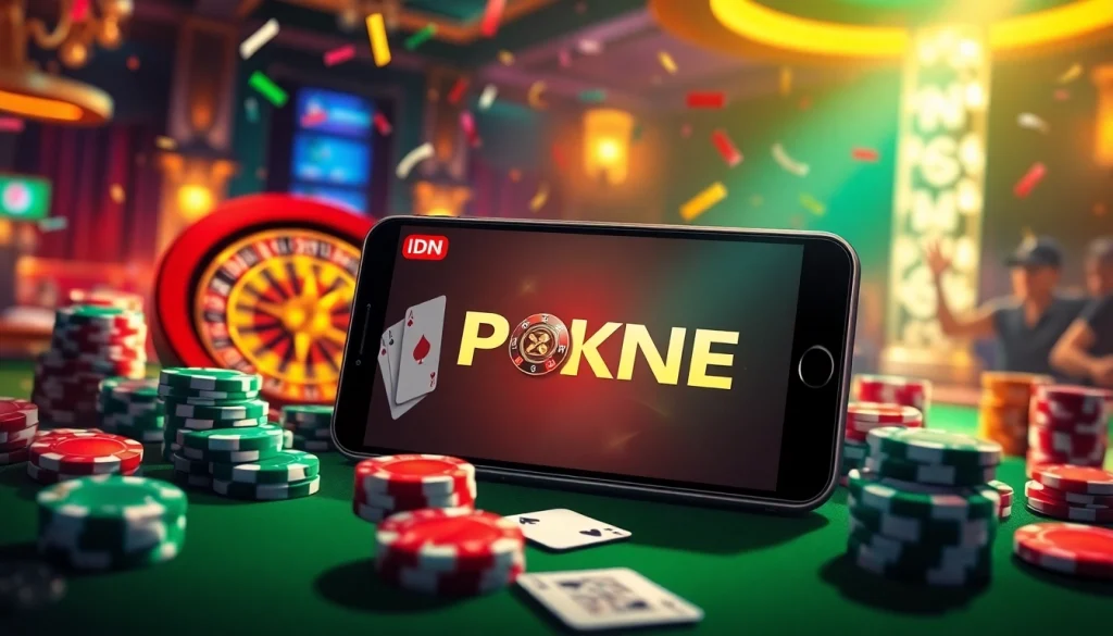 Experience excitement with IDN Poker action as cards and chips create a gaming paradise.
