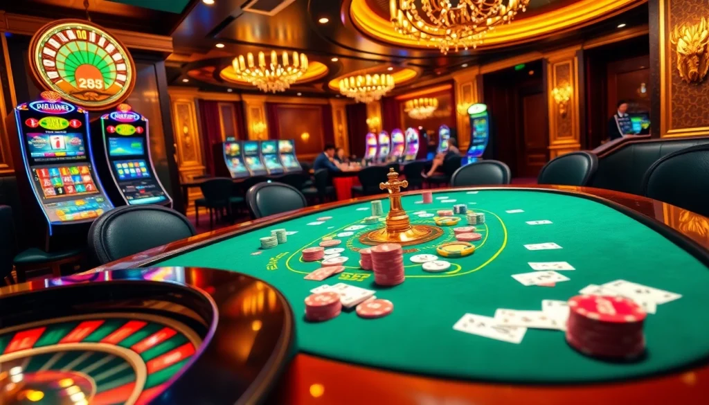 B52 gaming scene featuring poker and roulette highlights with a luxurious casino ambiance.