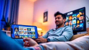 Engaging scene of a user enjoying GO88 gaming platform on mobile and desktop, showcasing a modern and inviting atmosphere.
